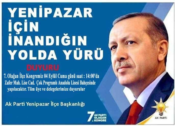 Adalet ve kalkınma partisi yenipazar ilçe başkanlığından duyuru